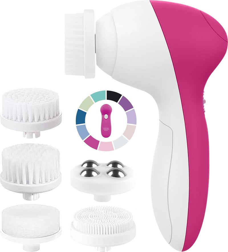 VISOFO Facial Cleansing Brush Face Scrubber Exfoliating Cleaning Skin Care Cleanser Wash Women Girls Electric Beauty Powered Exfoliator Skincare Spin Tools Scrub Washer Self Care by (Rubellite) - Image 1